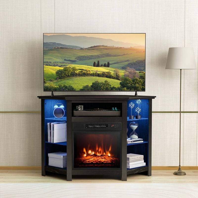 Costway Fireplace TV Stand w/ Led Lights & 18" Electric Fireplace for - See Details