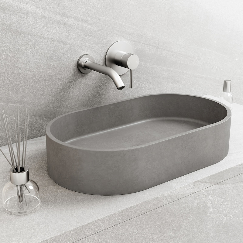 Vigo Concreto Stone 23-5/8" Oval Concreto Stone Vessel Bathroom Sink - Gray