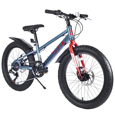 20-Inch Kids Mountain Bike, Fat Tires, Shimano 7-Speed, Dual-Disc Brakes, for Boys and Girls, Ages 5+