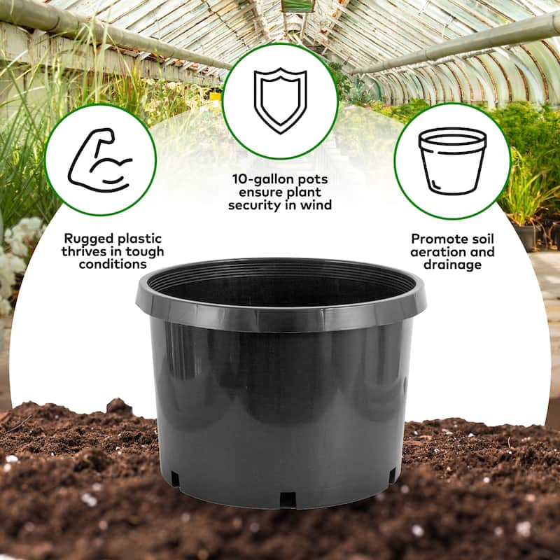 Pro Cal 10 Gallon Premium Nursery Black Plastic Planter Garden Grow Pots, 5 Pack - 9