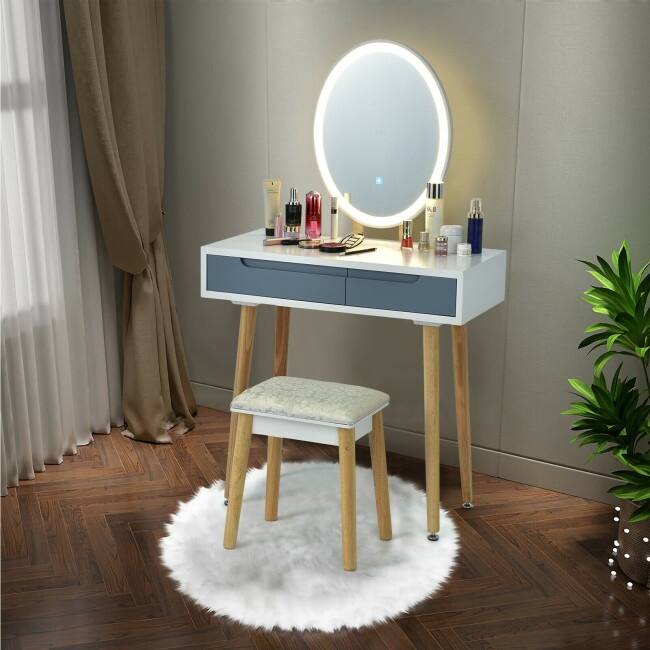 Touch Screen Vanity Makeup Table Stool Set - 31.5" x 16" x 54.5" (L x W x H)