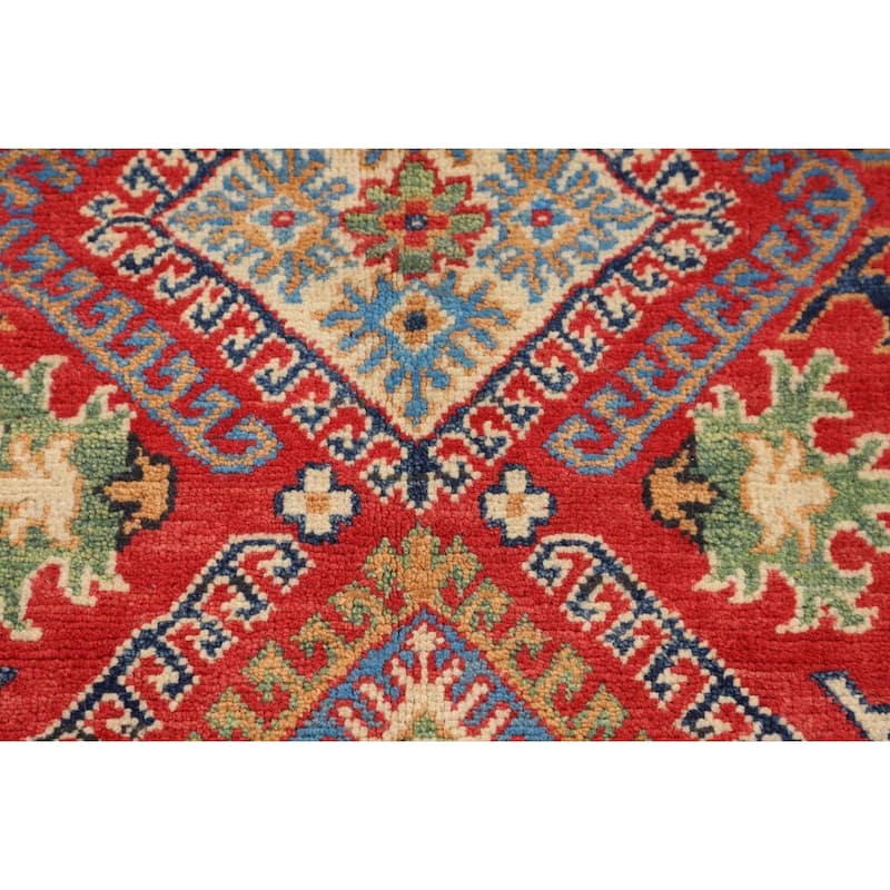 Geometric Orange Kazak Accent Rug Hand-Knotted Wool Carpet - 3'0" x 4'11"