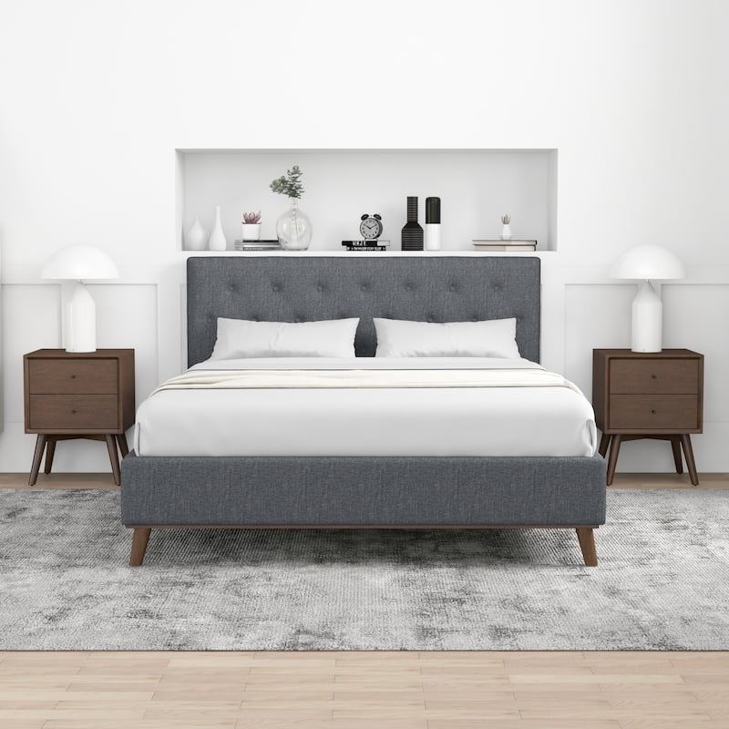 Alina Mid-Century Linen Upholstered Queen/King Platform Bed