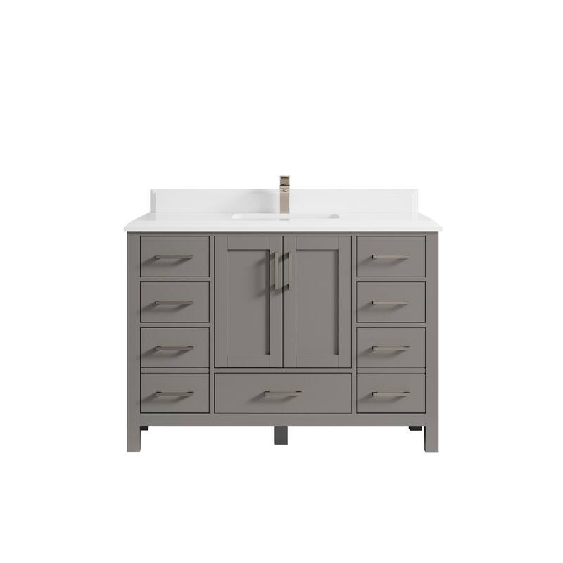 Willow Collection 48 in. W x 22 in. D Malibu Single Sink Bathroom Vanity with Countertop - 1.5" White Quartz - Elephant Skin Gray