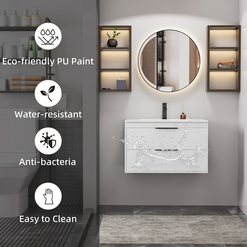 24"/30"/36"/48" Ceramic Vessel Sink Wall Mounted Bathroom Vanity Set