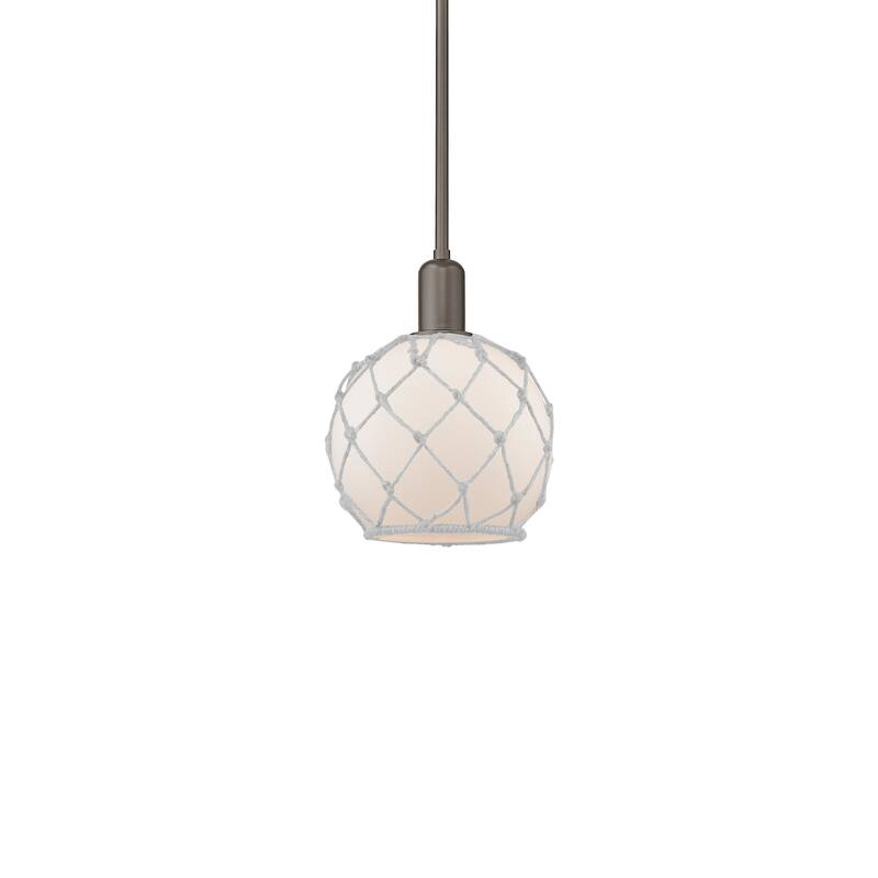 Innovations Lighting 716-1S-11-8 Farmhouse Rope Pendant Farmhouse Rope - Oil Rubbed Bronze / White Glass with White Rope