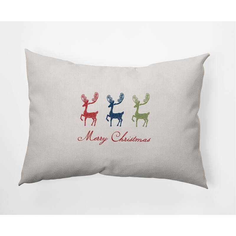 Merry Christmas Reindeer Decorative Throw Pillow - 14" x 20" - Multi-Navy