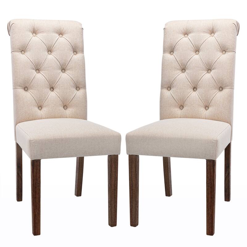 Tufted Parsons Upholstered Dining Side Chairs with Solid Wood Legs and Padded Seat - set of 2 - Beige