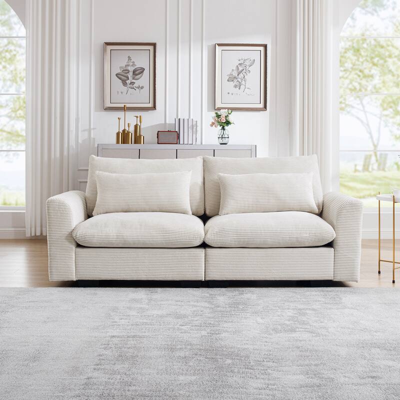 2-Seat Corduroy Modular Loveseat Sofa with Waist Pillow