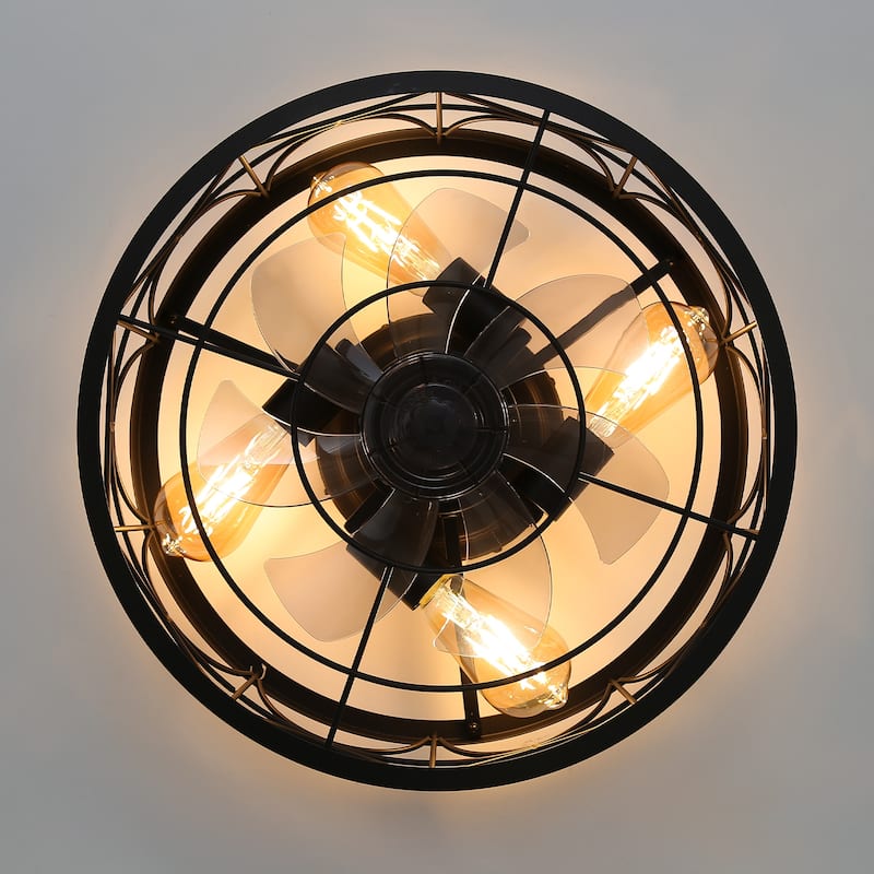 Breezary 16.5"/20" Vintage Distressed White/Matte Black Low Profile Ceiling Fan with Remote (7-Blade)