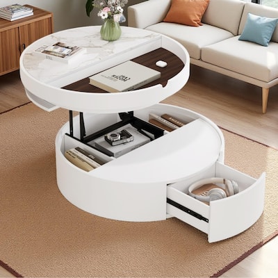 Modern Round Coffee Table with Hydraulic Lift-Top and Hidden Storage by Harper&Bright Designs