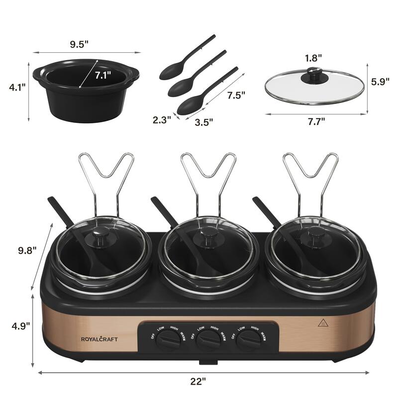 Royalcraft 3x1.5 Qt. Slow Cooker with 10 Inner Bags
