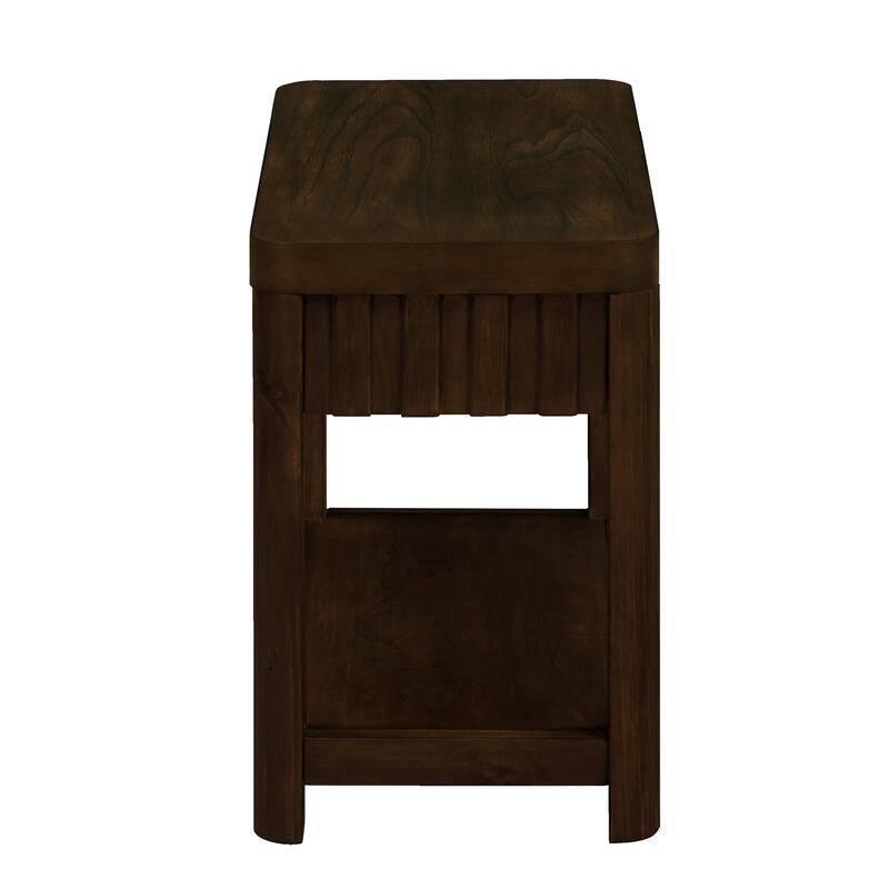 25'' Rectangular Farmhouse End Table with Storage Shelf, Sofa Side Table with Solid Wood Legs for Living Room, Bedroom, Office