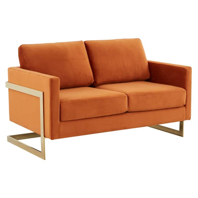Lincoln Velvet 2-Seater Sofa with Foam Cushions Pocket Spring Stainless Steel Base Removable Cushion Fully Assembled - Orange