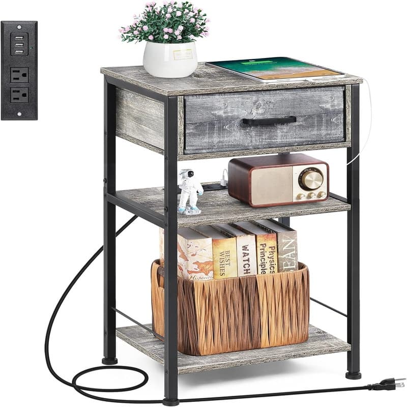 Night Stands with Charging Station - Dark Grey