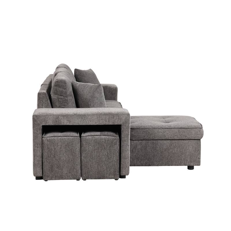 104.5" Charcoal L-Shaped 3-Seater Sofa with Pull-Out Bed