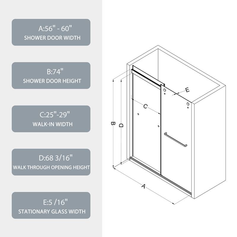 48"/60" x 74" Double Sliding Semi-Frameless Shower Door with Clear Glass