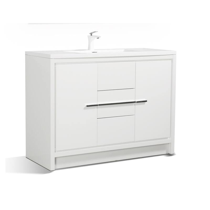 Freestanding Bathroom Vanity Set in HG-White with Integrated Solid Surface Sink