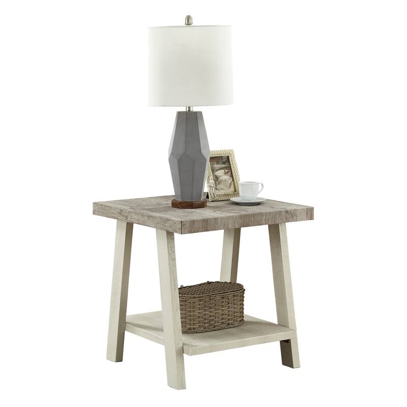 Contemporary Two-Tone Wood Shelf End Table in Weathered