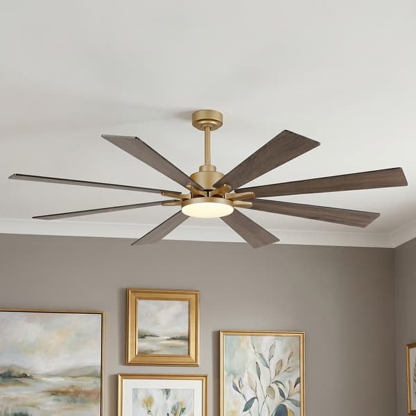 slide 2 of 20, Vaczon 72" Modern Brass Plywood Large Smart Ceiling Fan with Dimmable LED Light and Remote - 72" - Remote & App Control