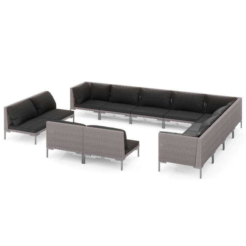 vidaXL Patio Lounge Set Outdoor Sectional Corner Sofa Poly Rattan Dark Grey - 27.6" x 27.6" x 24"