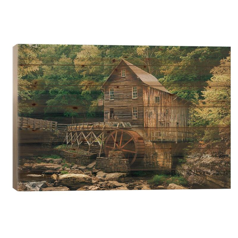 Glade Creek Grist Mill, Babcock State Park II Print On Wood by Jon Bilous - Multi-Color - 18x26x1.5