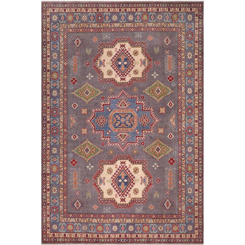 Tribal Kazak Kasen Gray/Blue Wool Rug - 8'3'' x 9'9''