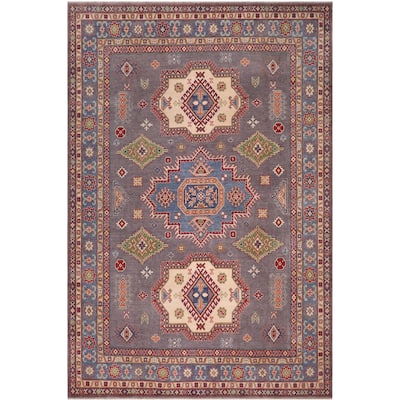 Tribal Kazak Kasen Gray/Blue Wool Rug - 8'3'' x 9'9''