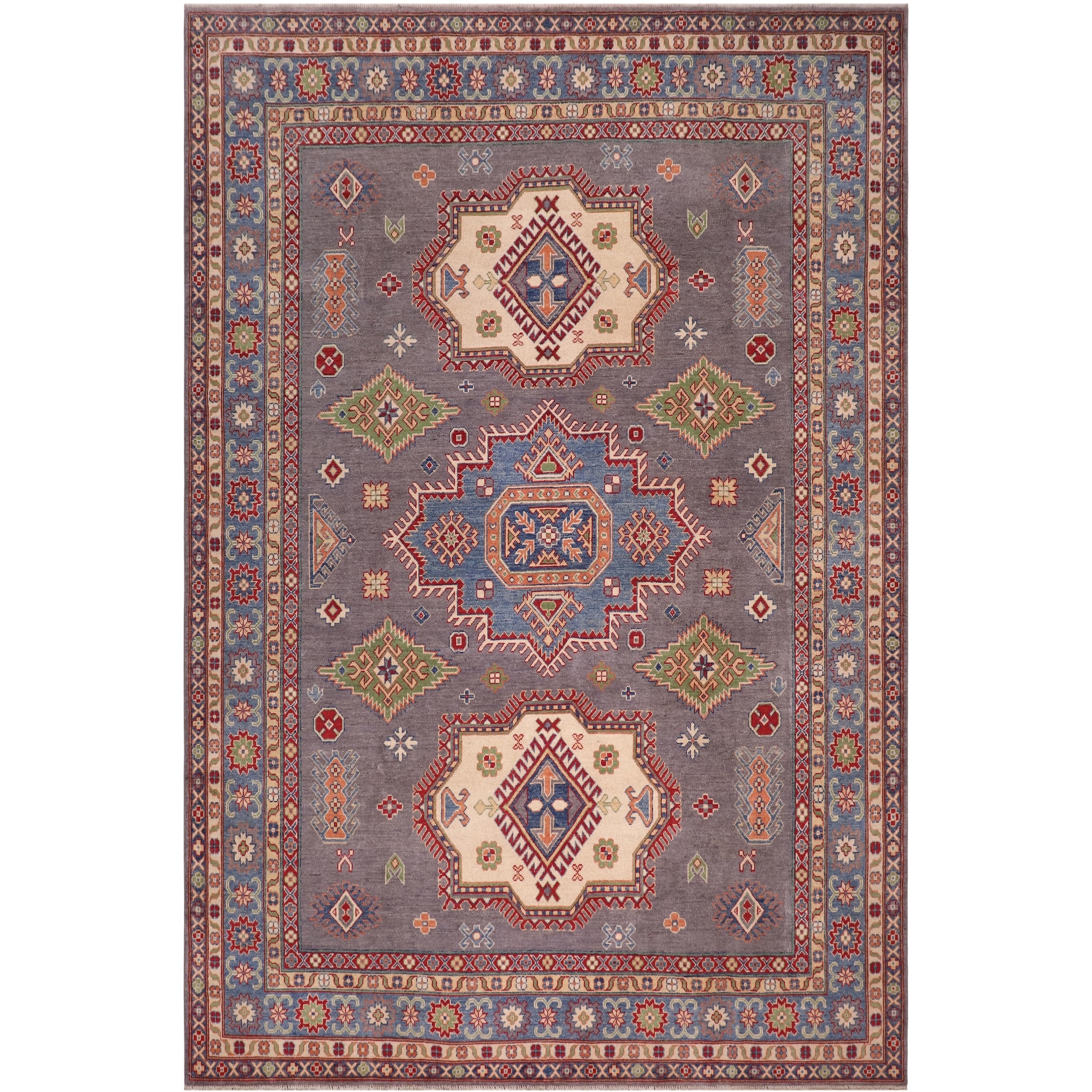 Tribal Kazak Kasen Gray/Blue Wool Rug - 8'3'' x 9'9''