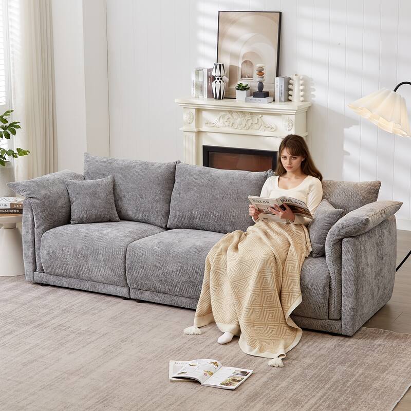 98.5" Fabric Modern Minimalist 3-Seater Sofa with 2 Pillows