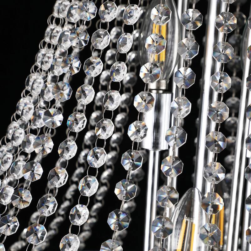 28" Chrome Crystal Chandelier, French Empire Style, 15-Light Fixture w/K9 Crystals for Dining Room or Bedroom