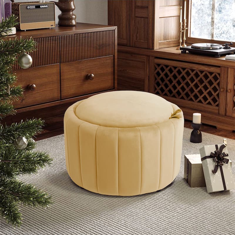 29" Modern Velvet Round Storage Ottoman