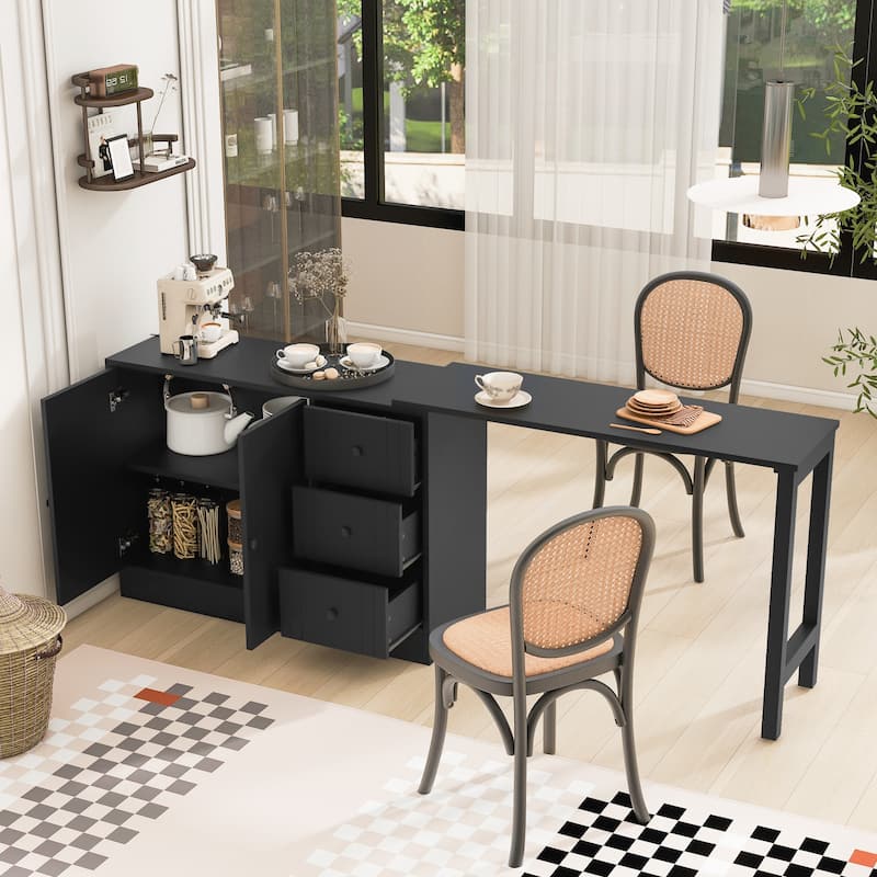 Wooden Sideboard with Extendable Table,Multifunctional Storage Cabinet with 2 Doors and 3 Drawers