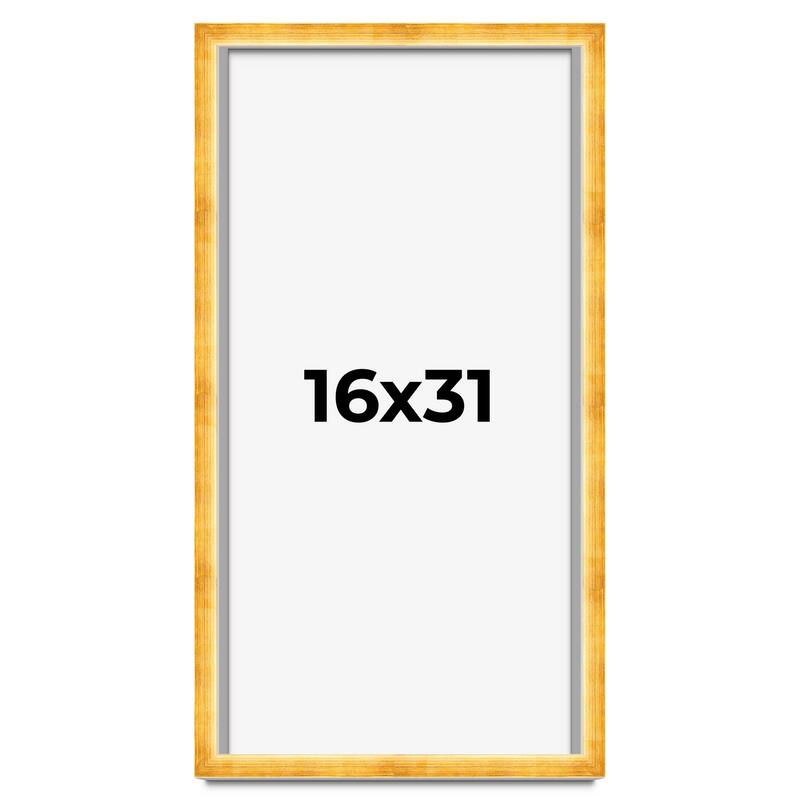 16x31 Shadow Box Frame Gold | 1.625 Inches Deep Real Wood Traditional