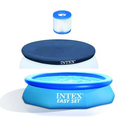 Intex Filter Cartridge Bundled with Vinyl Round Cover & Inflatable Swimming Pool - 18.9