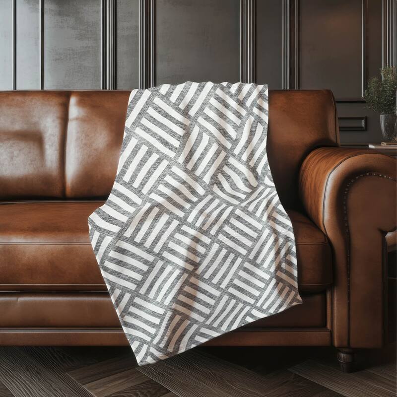 Premium Machine Washable Contemporary Geo Sherpa Throw Blanket - Charcoal - 4'2" x 5'10"