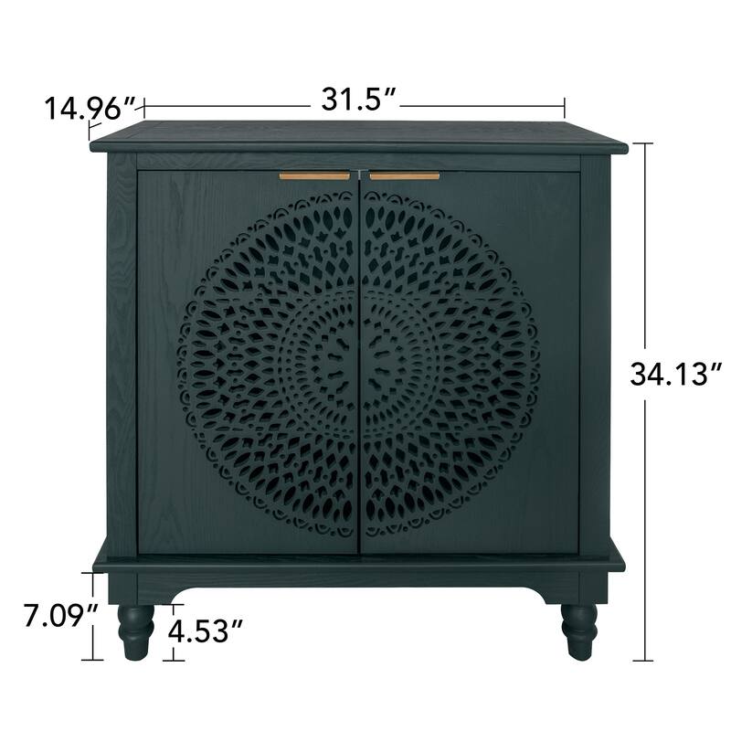 Roomfitters Hollow Carved Accent Cabinet, 2 Door Sideboard Buffet Storage Cabinet with Adjustable Shelf, Green