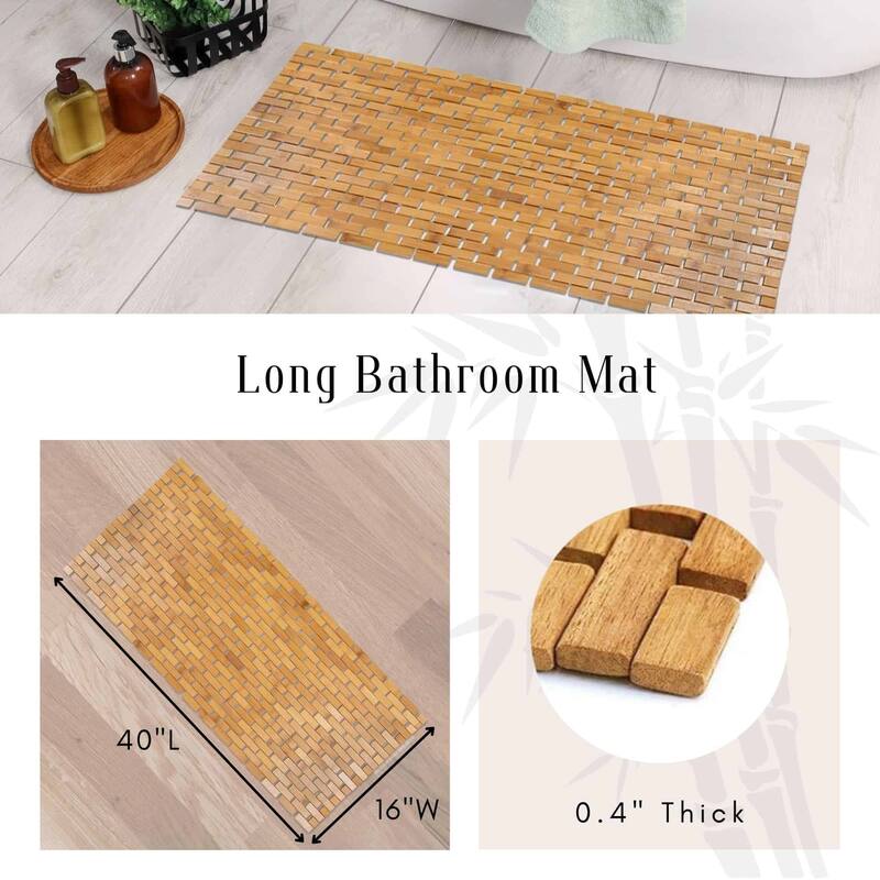 Natural Bamboo Bathroom Mat - Non Slip Bath Mat -Foldable Duckboard