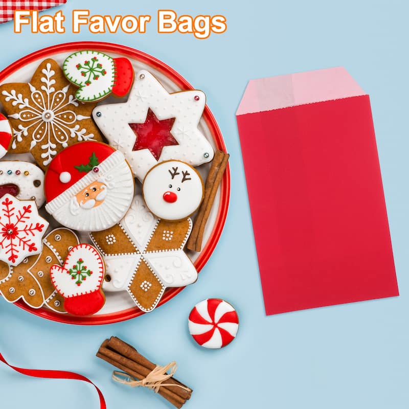 100Pcs Kraft Paper Treat Bags, 6" x 3" Candy Flat Favor Bags