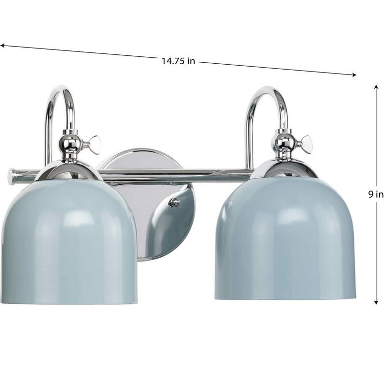 Dalton Collection Two-Light Chrome Metal Shade Bath Vanity Light - 15 in x 7.37 in x 9 in