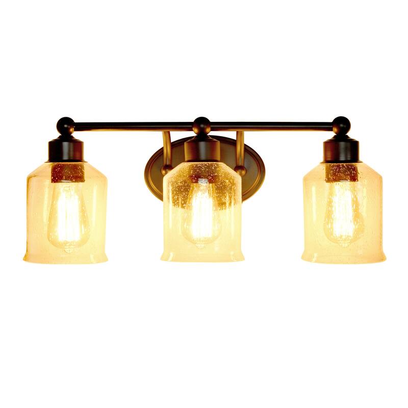 Modern 3-Light Vanity Wall Sconce - Metal & Glass Uplight Downlight - Bathroom, Hallway, Entryway Decor - Black Finish - 6.5