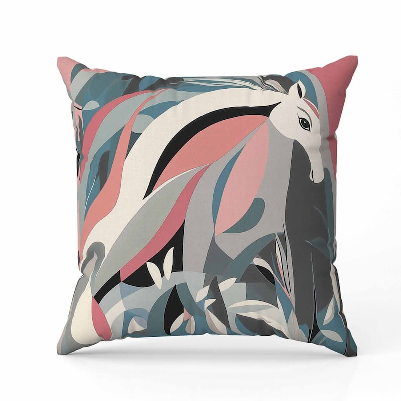Mythical Horse Faux Suede Reversible Throw Pillow Teal and Pink