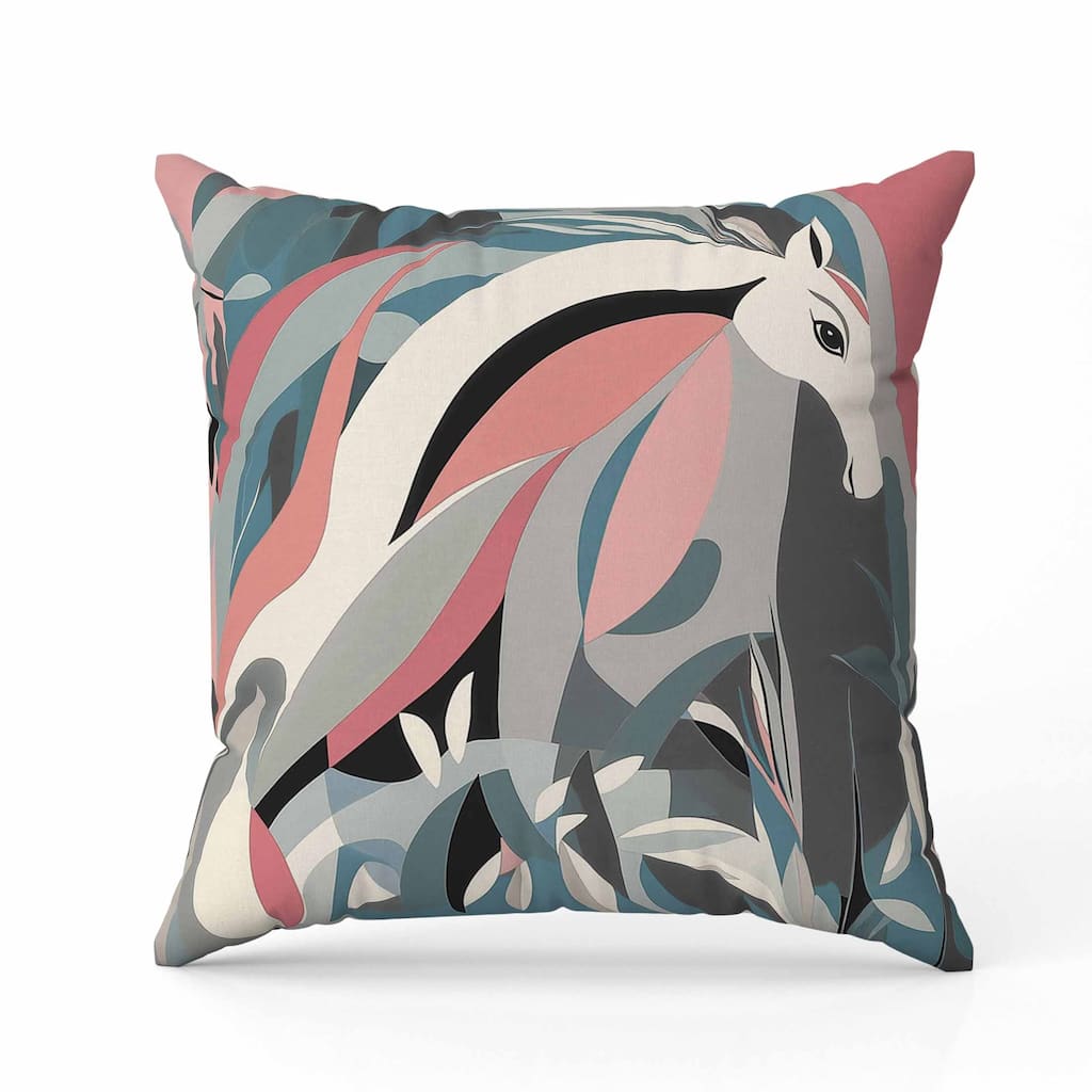Mythical Horse Indoor/Outdoor Reversible Throw Pillow Teal and Pink