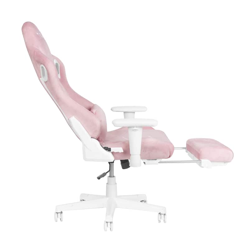 Modern Designs Pink Velvet Gaming Chair With Folding Footrest