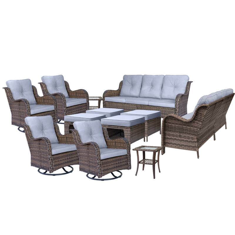Wicker Outdoor Patio Furniture Seating Set with Swivel Rocker Chairs