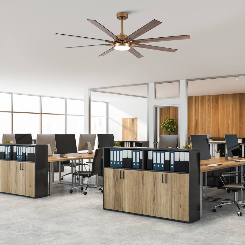 65" Farmhouse Gold Plywood Indoor Large Ceiling Fan with Light and Remote