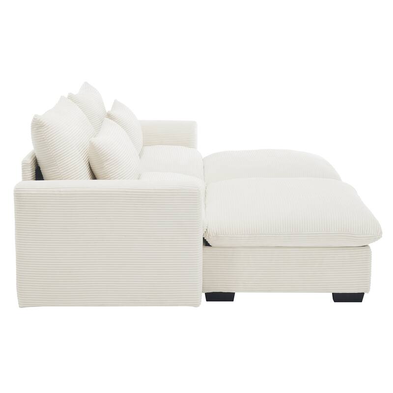 Corduroy Loveseat Sofa Couch with Storage Ottomans, Modern Sectional 2 Seater Sofa with Deep Seat, Pillows for Small Spaces