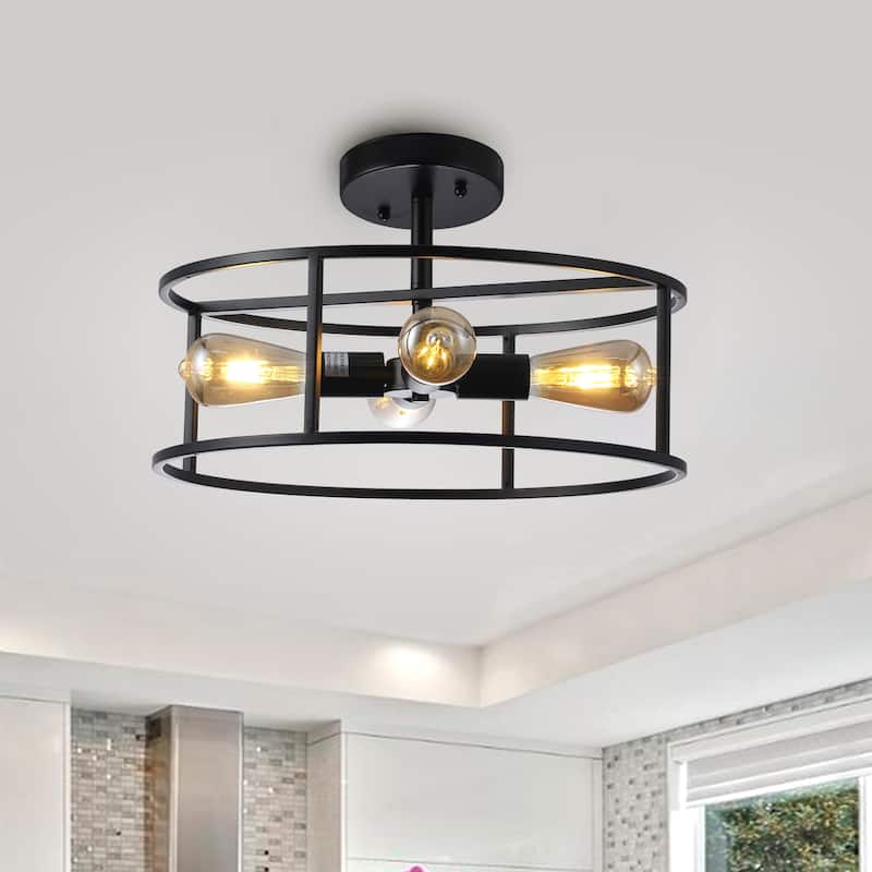 Farmhouse 4-light Matte Black Convertible Semi-Flush Mount/ Pendant