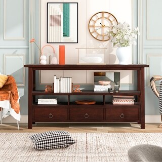 Jordan Rustic Solid Console Table with Three Drawers - 57.8L x 14W x ...