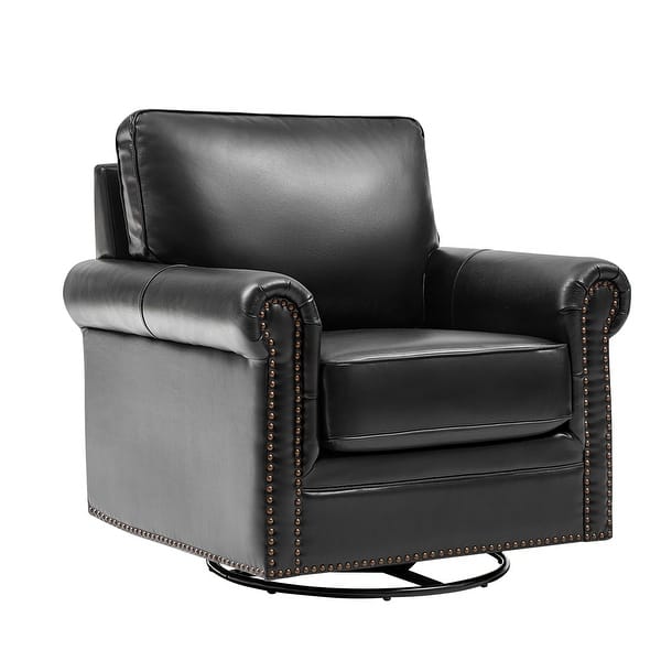 Higinio Traditional Genuine Leather Swivel Rocker Accent Chair - Main Image